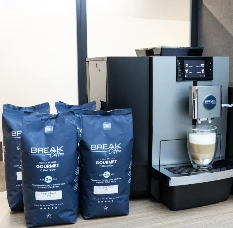 JURA coffee machine with dedicated milk refrigerator and freshly roasted beans